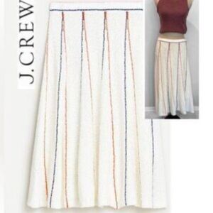 New J. Crew Flared Midi  Bouclé knit texture Skirt Stripe Ivory Size Small